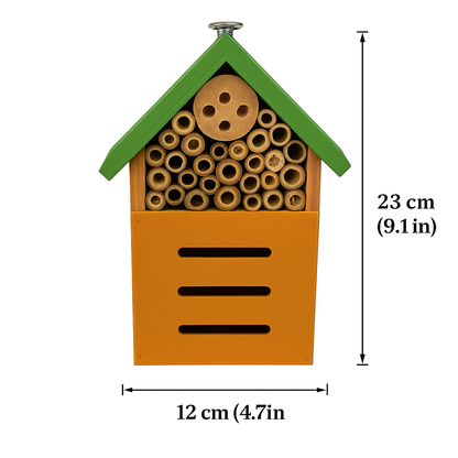 Citrus Roof Wooden Insect Hotel – Habitat for the Helpful, Ø12×23×7.5 cm