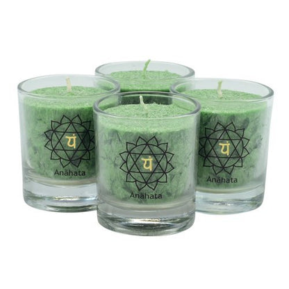 Anahata Chakra Candles – Set of 4 Heart Energy Glass Candles, Green, 4cm