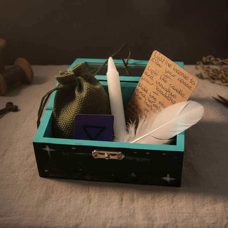 Dagaz Threshold Painted Ritual Box – Kit for Breakthrough & Renewal, 12×8×5 cm by Hook & Hex