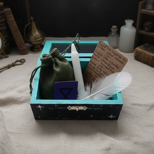 Dagaz Threshold Ritual Box – Hand-Painted Kit for Breakthrough & Renewal, 12×8×5 cm by Hook & Hex