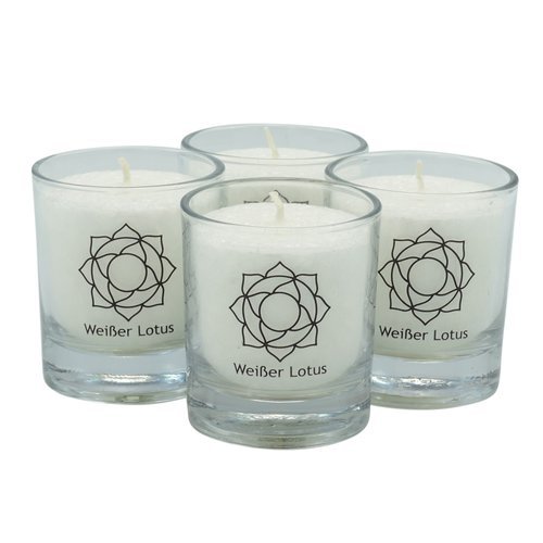 Witte lotus CHAKRA kaars ca. 6 cm, set van 4, WIT