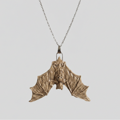 Death Head Bat Necklace – Nocturnal Ceramic Pendant, 6.5 × 5 cm by Red Raven Pottery