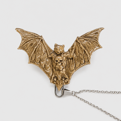 Death Head Bat Necklace – Nocturnal Ceramic Pendant, 6.5 × 5 cm by Red Raven Pottery