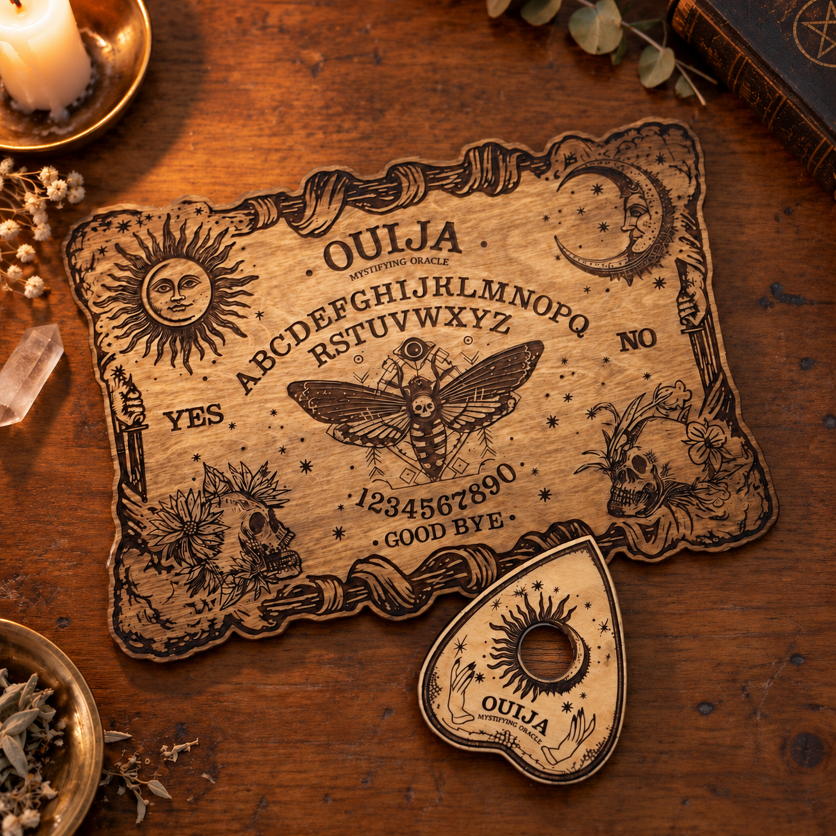 Death’s-Head Hawkmoth Ouija Spirit Board – Gothic Divination & Altar Tool, 2 Sizes