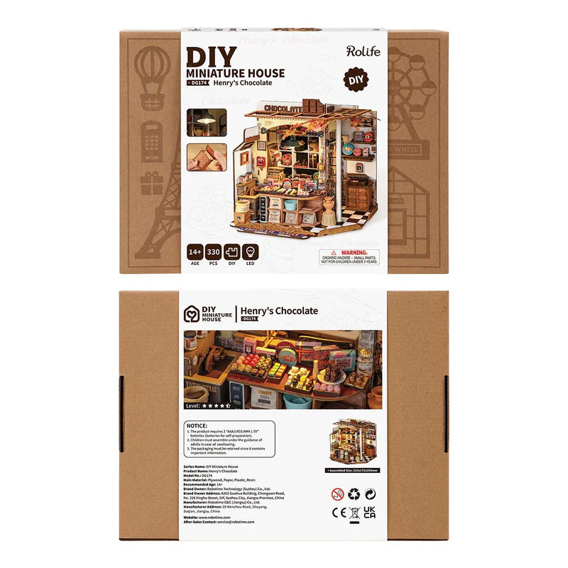 Henry’s Chocolate DIY Wooden Miniature Kit – Nostalgic Candy Shop Display, 330 Pieces