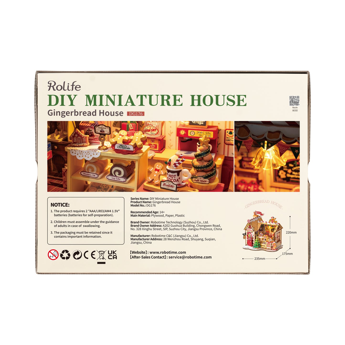 Gingerbread House DIY Wooden Miniature Kit – Cozy Christmas Cottage, 250 Pieces by Robotime