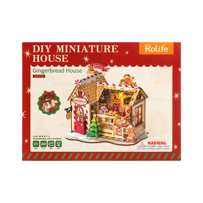 Gingerbread House DIY Wooden Miniature Kit – Cozy Christmas Cottage, 250 Pieces by Robotime