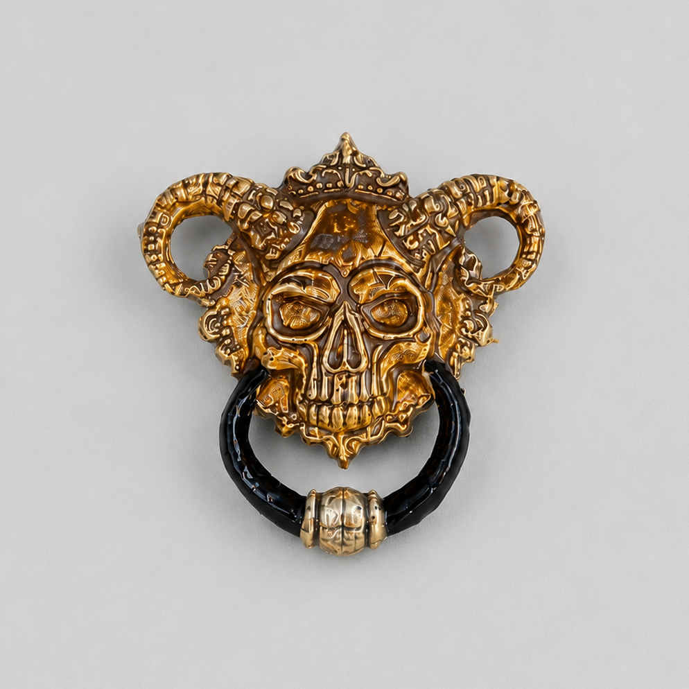 Diabolus Horned Skull Ceramic Magnet – Guardian of Forbidden Gates, 5.5 x 5 cm by Red Raven Pottery