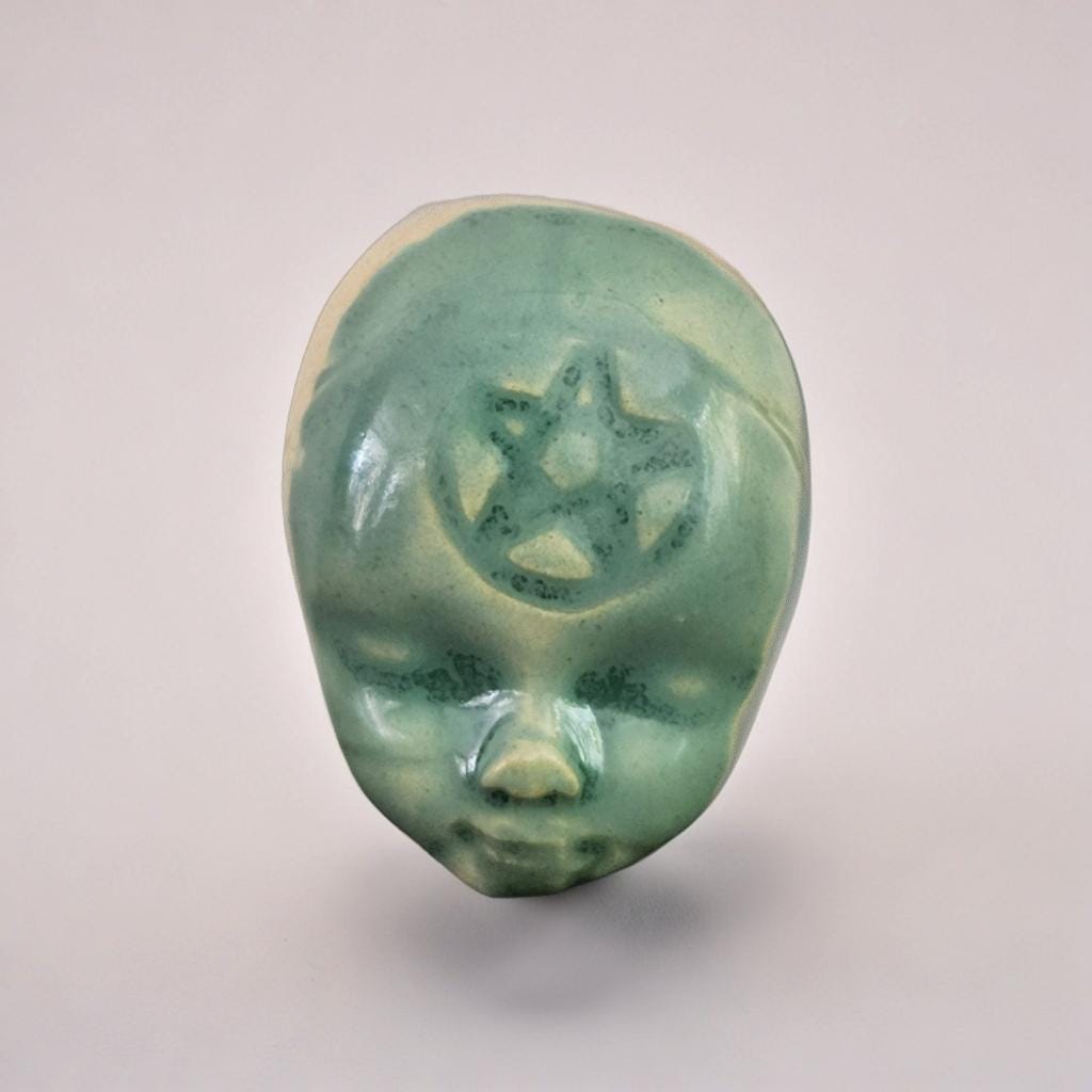 Doll Face Fridge Magnets – Occult Ceramic Ornaments, 4×3 cm, various designs by Red Raven Pottery