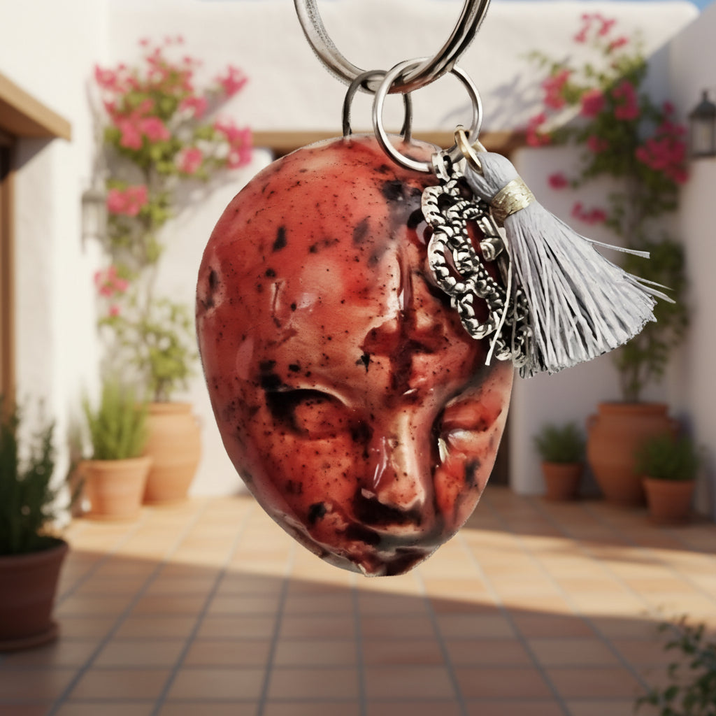 Doll Face Keychains – Eerie Ceramic Charms, 4×3 cm, various designs by Red Raven Pottery