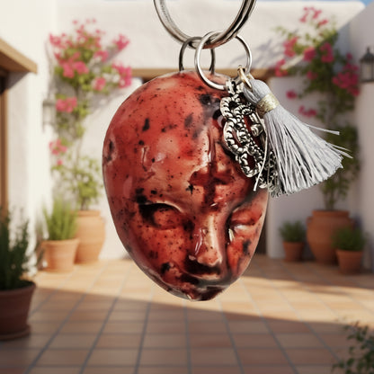 Doll Face Keychains – Eerie Ceramic Charms, 4×3 cm, various designs by Red Raven Pottery