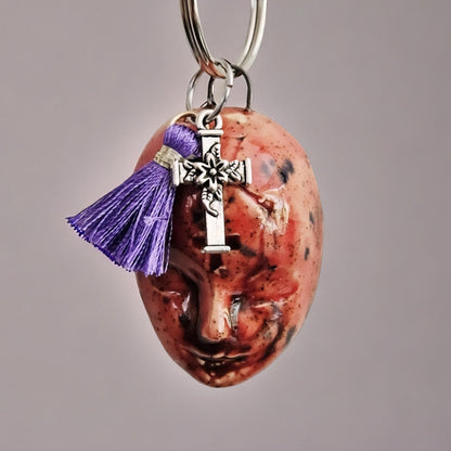 Doll Face Keychains – Eerie Ceramic Charms, 4×3 cm, various designs by Red Raven Pottery