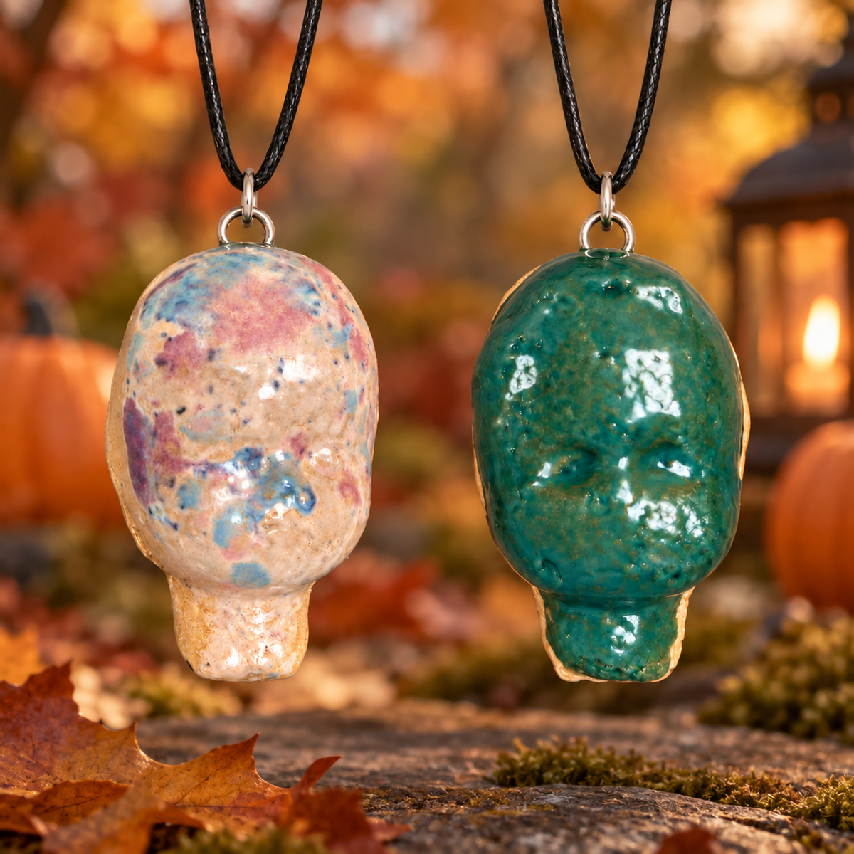 Doll Head Handmade Ceramic Necklace – Eerie Faceless Pendant, 5.5 × 3.5 × 2 cm by Red Raven Pottery