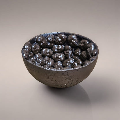 Dollfaces' Gaze Ceramic Bowl – Uneasy Innocence in Silence, Ø13×6 cm by Red Raven Pottery