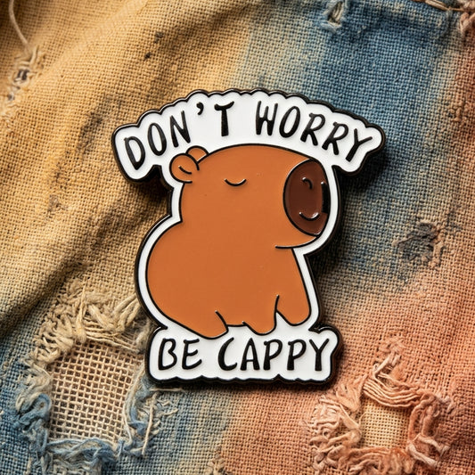 Don't Worry Be Cappy Enamel Pin – Calm Capybara Metal Badge, 3 × 3 cm
