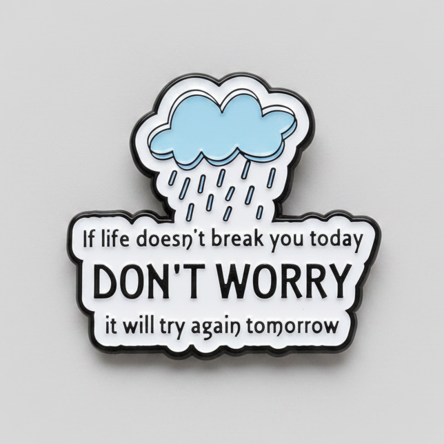 Don't Worry Lapel Pin – Storm Cloud Metal Badge, 3 × 2.8 cm