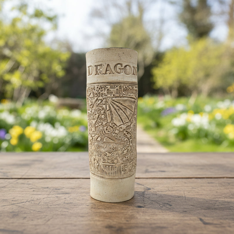 Dragon Guardian Ceramic Vase – Mythical Strength In Stillness, Ø7×22 cm by Red Raven Pottery
