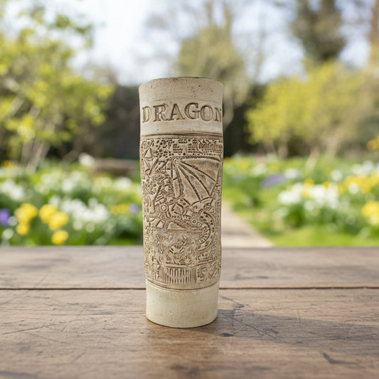 Dragon Guardian Ceramic Vase – Mythical Strength In Stillness, Ø7×22 cm by Red Raven Pottery