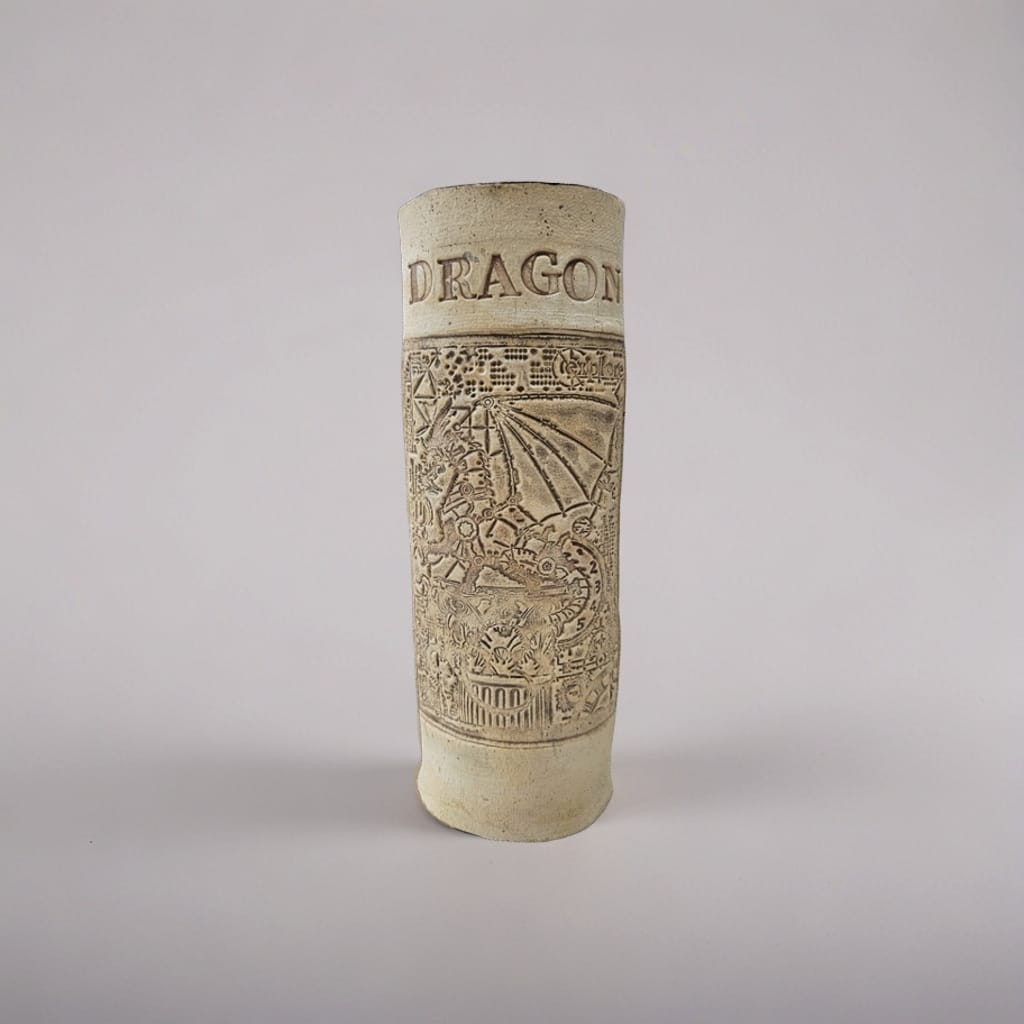 Dragon Guardian Ceramic Vase – Mythical Strength In Stillness, Ø7×22 cm by Red Raven Pottery