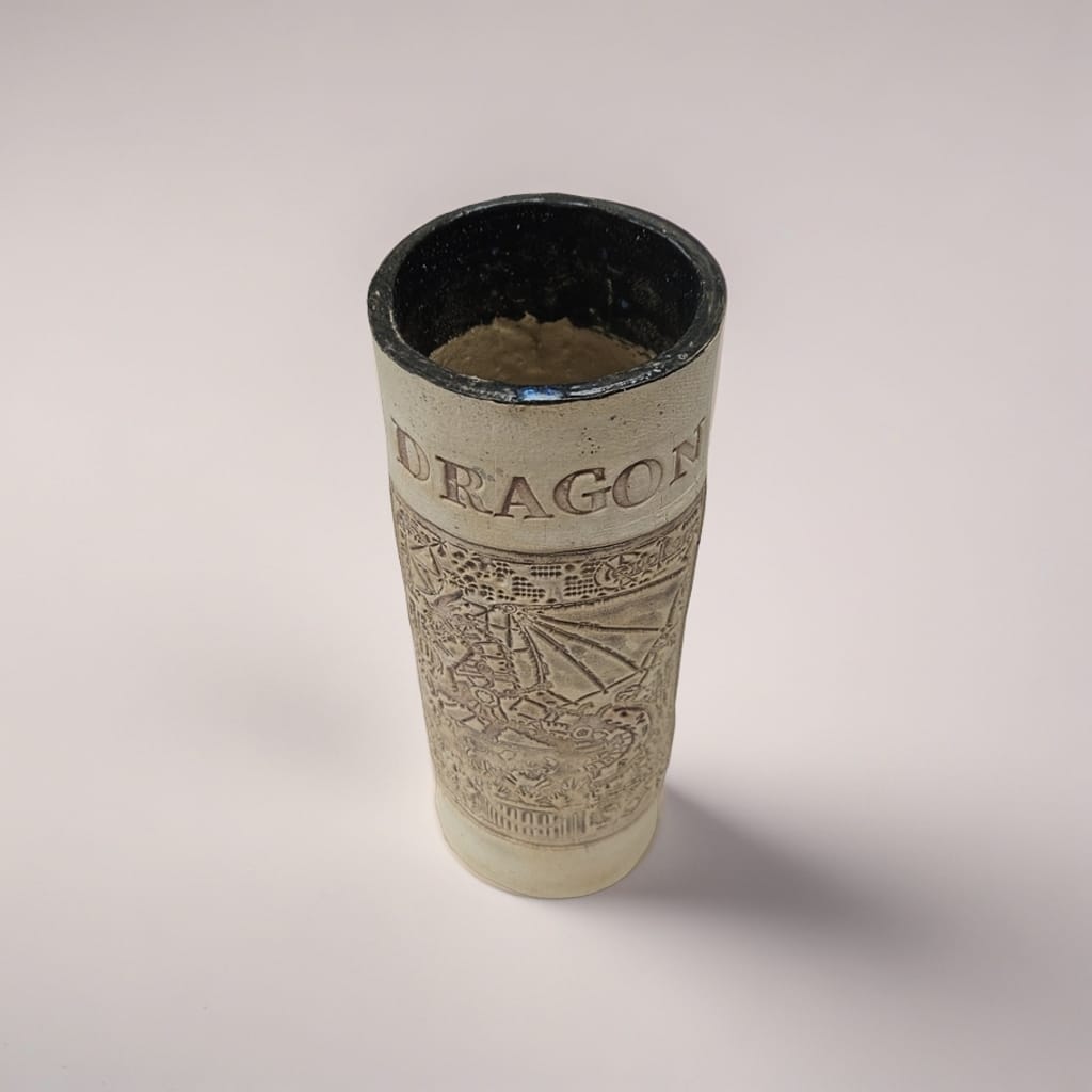 Dragon Guardian Ceramic Vase – Mythical Strength In Stillness, Ø7×22 cm by Red Raven Pottery