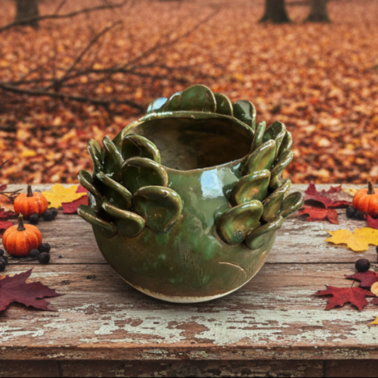 Dragon Scales Handmade Ceramic Planter – Mythical Home Decor, Ø15 × 13 cm by Red Raven Pottery