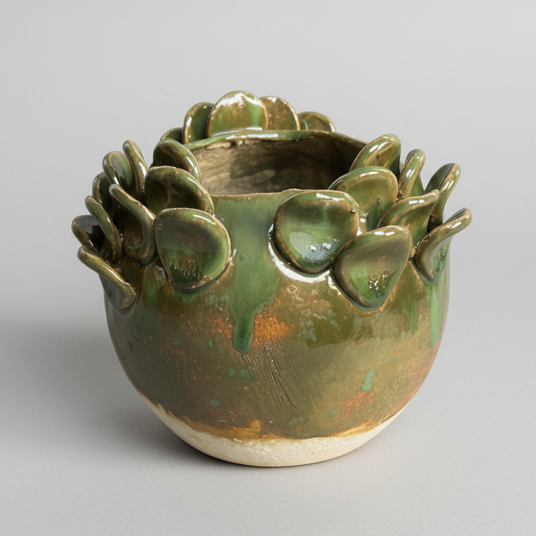Dragon Scales Handmade Ceramic Planter – Mythical Home Decor, Ø15 × 13 cm by Red Raven Pottery