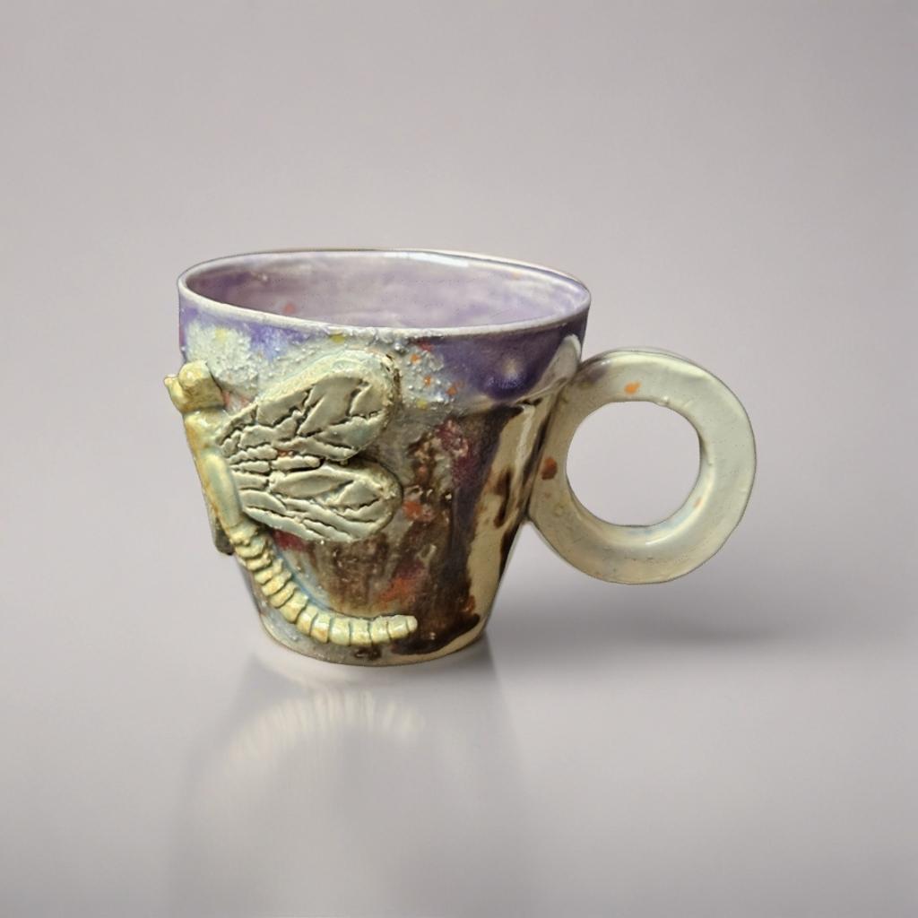 Dragonfly Dawn Ceramic Coffee Cups – Set of 2 Morning Ritual Vessels, Ø7.5×6.5 cm by Red Raven Pottery