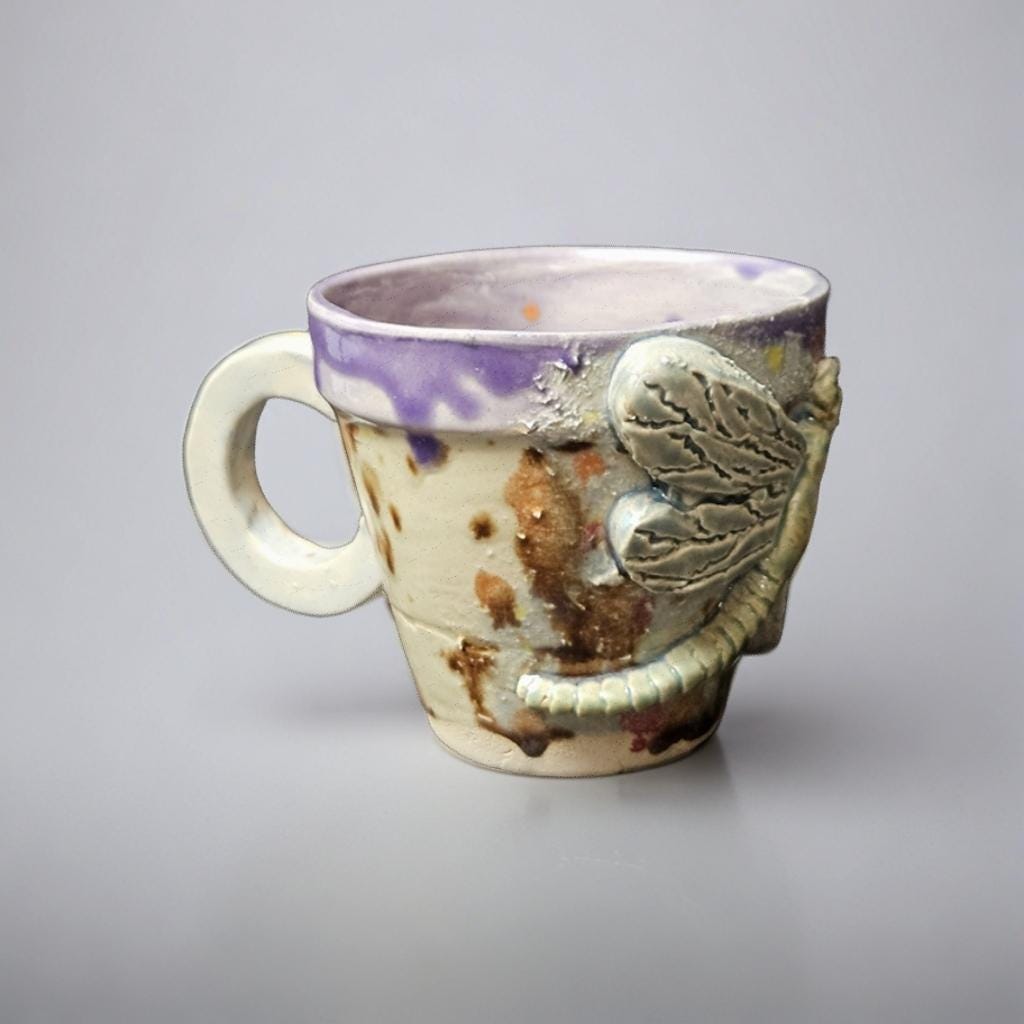 Dragonfly Dawn Ceramic Coffee Cups – Set of 2 Morning Ritual Vessels, Ø7.5×6.5 cm by Red Raven Pottery