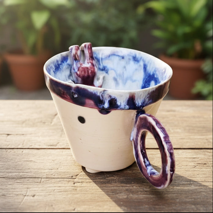 Drowning Doll Ceramic Coffee Cup – Uneasy Stillness Ritual, Ø7×8 cm by Red Raven Pottery