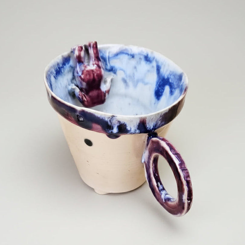 Drowning Doll Ceramic Coffee Cup – Uneasy Stillness Ritual, Ø7×8 cm by Red Raven Pottery