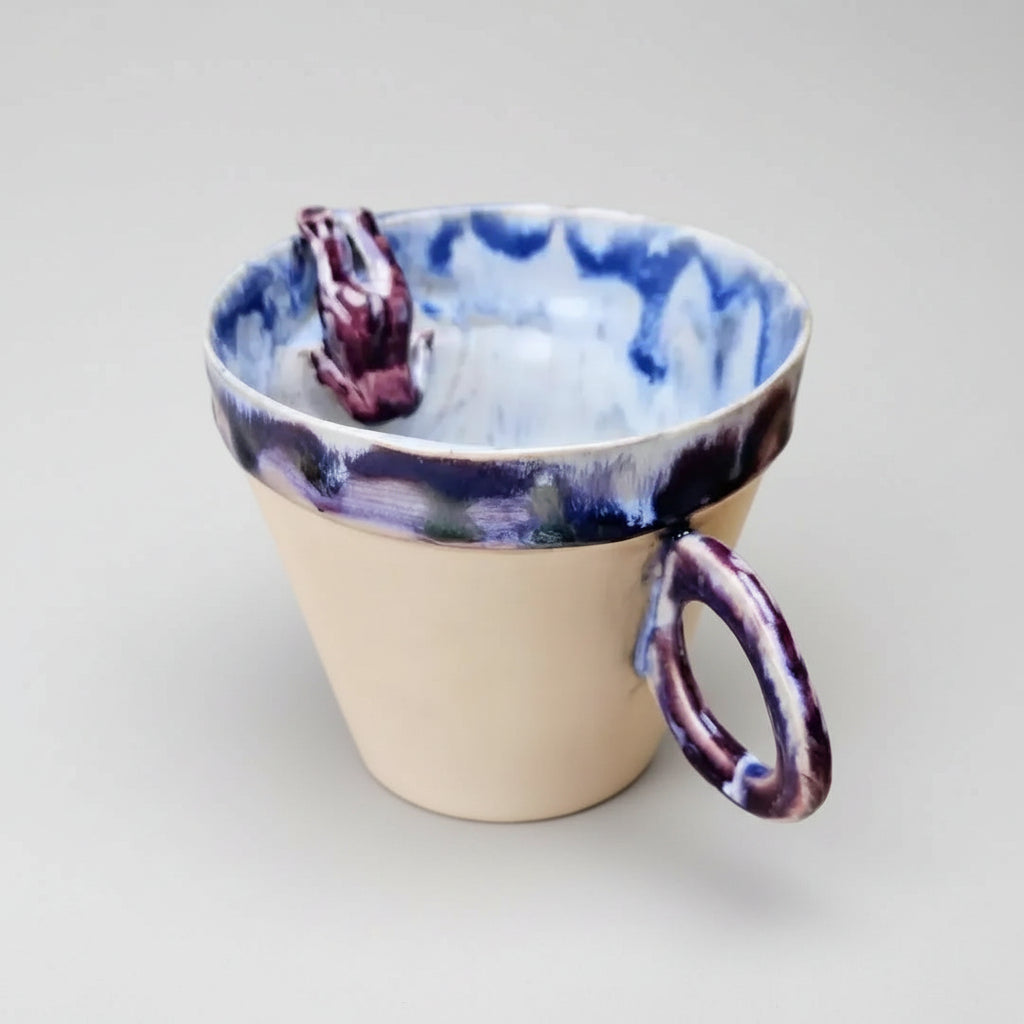 Drowning Doll Ceramic Tea Mug – Submerged Innocence Ritual, Ø9.5×10.5 cm by Red Raven Pottery