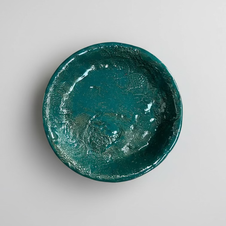 Emerald Grove Ceramic Cup & Saucer – Ritual Beneath the Canopy, Ø8×7 cm & Ø14×2.5 cm by Red Raven Pottery