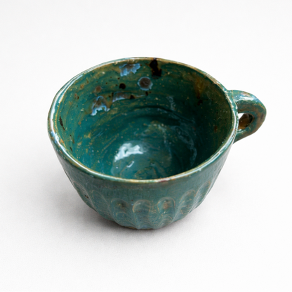 Emerald Grove Ceramic Cup & Saucer – Ritual Beneath the Canopy, Ø8×7 cm & Ø14×2.5 cm by Red Raven Pottery