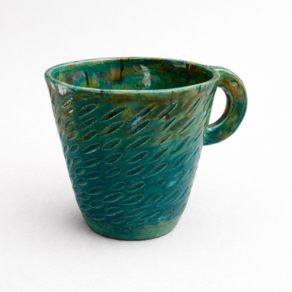 Emerald Grove Ceramic Cup – Ritual Beneath the Canopy, Ø8.5×9 cm by Red Raven Pottery