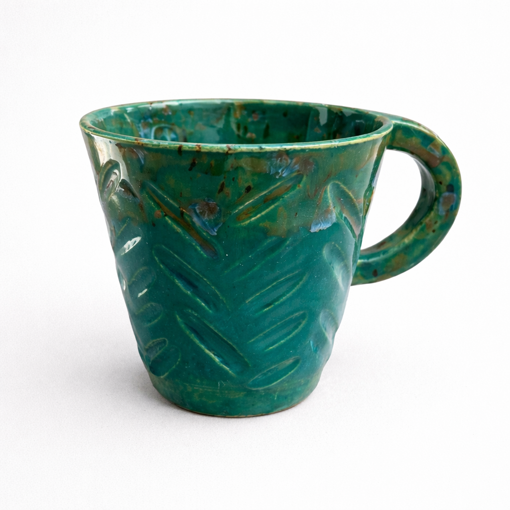 Emerald Grove Ceramic Cup – Ritual Beneath the Canopy, Ø8.5×9 cm by Red Raven Pottery