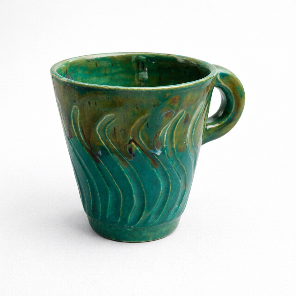 Emerald Grove Ceramic Cup – Ritual Beneath the Canopy, Ø8.5×9 cm by Red Raven Pottery