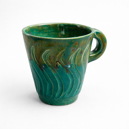 Emerald Grove Ceramic Cup – Ritual Beneath the Canopy, Ø8.5×9 cm by Red Raven Pottery
