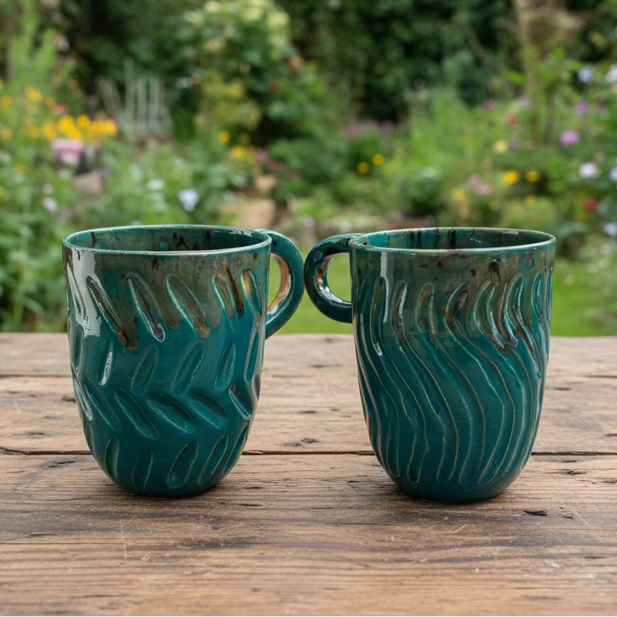 Emerald Grove Ceramic Mug – Ritual Beneath the Canopy, Ø8.5×11 cm by Red Raven Pottery