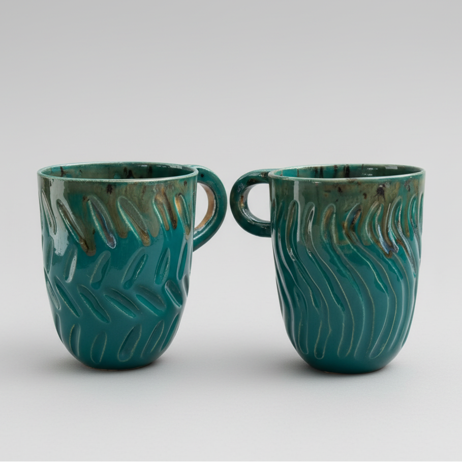 Emerald Grove Ceramic Mug – Ritual Beneath the Canopy, Ø8.5×11 cm by Red Raven Pottery