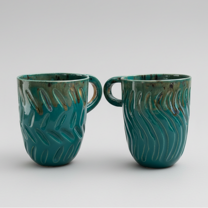 Emerald Grove Ceramic Mug – Ritual Beneath the Canopy, Ø8.5×11 cm by Red Raven Pottery