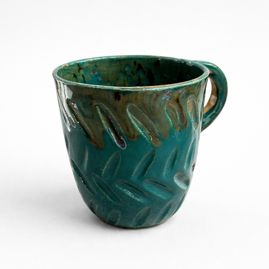 Emerald Grove Ceramic Mug – Ritual Beneath the Canopy, Ø8.5×11 cm by Red Raven Pottery
