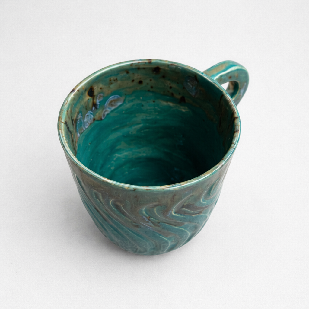 Emerald Grove Ceramic Mug – Ritual Beneath the Canopy, Ø8.5×11 cm by Red Raven Pottery