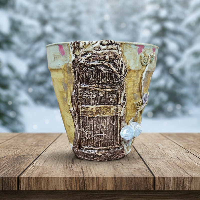 Enchanted Passage Ceramic Planter – Woodland Threshold Vessel, Ø13×14 cm by Red Raven Pottery