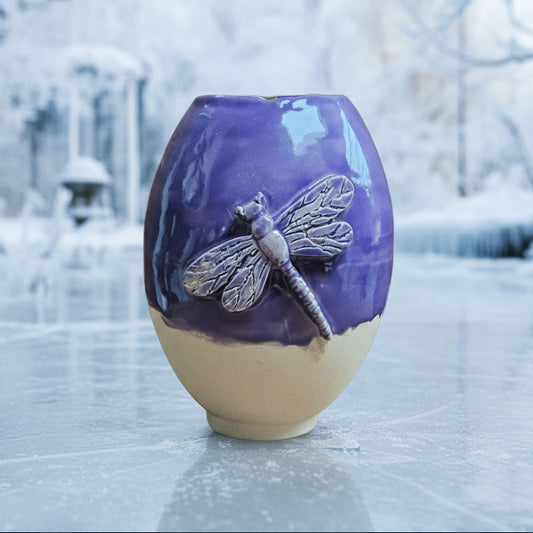 Enchanting Dragonfly Ceramic Vase – Token of Transformation, Ø15.5×11 cm by Red Raven Pottery