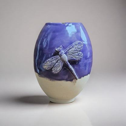 Enchanting Dragonfly Ceramic Vase – Token of Transformation, Ø15.5×11 cm by Red Raven Pottery