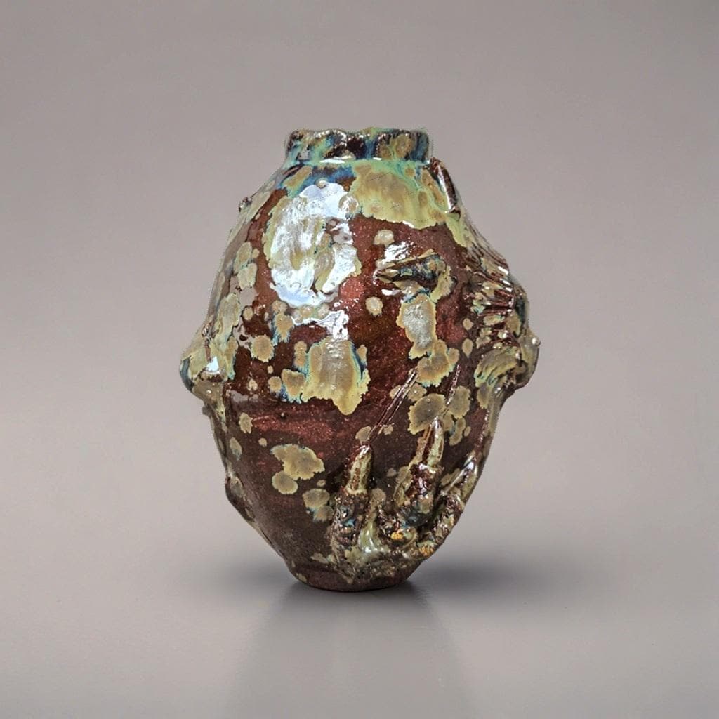 Enigmatic Bone-Mask Ceramic Vase – Dark Folk Ritual Vessel, Ø12×17.5 cm by Red Raven Pottery