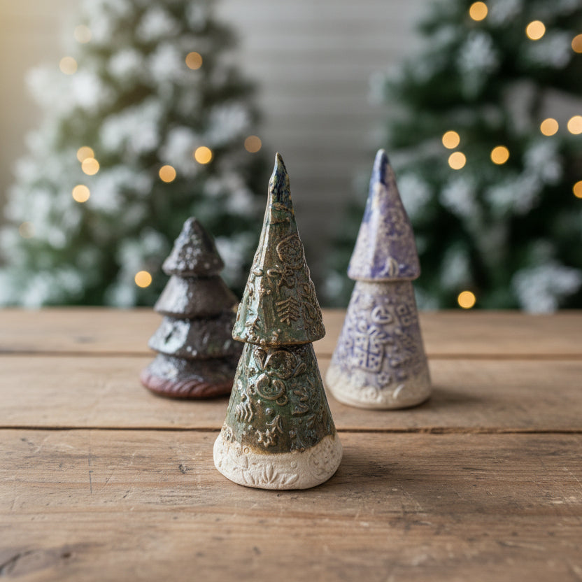 Evergreen Ceramic Christmas Tree Figurine – Whispering Holiday Presence, 6–8 cm by Red Raven Pottery