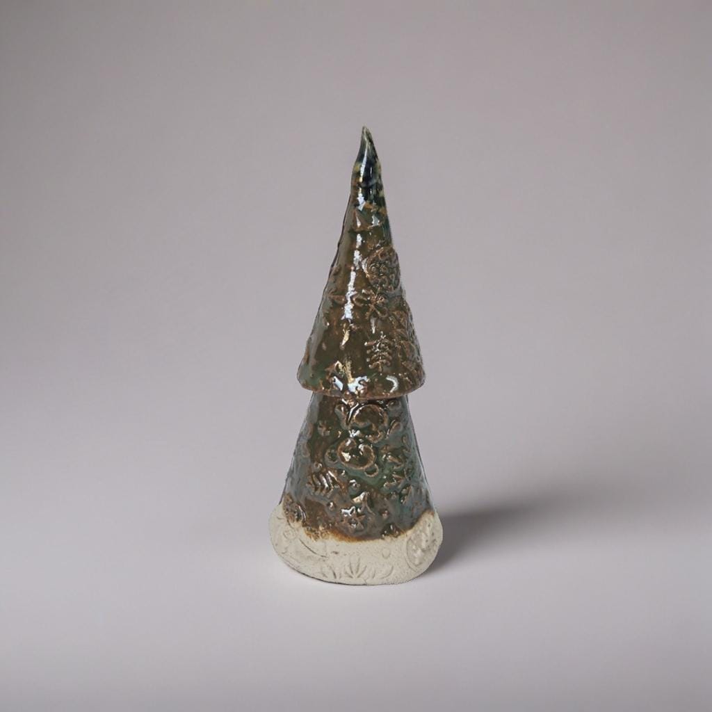 Evergreen Ceramic Christmas Tree Figurine – Whispering Holiday Presence, 6–8 cm by Red Raven Pottery