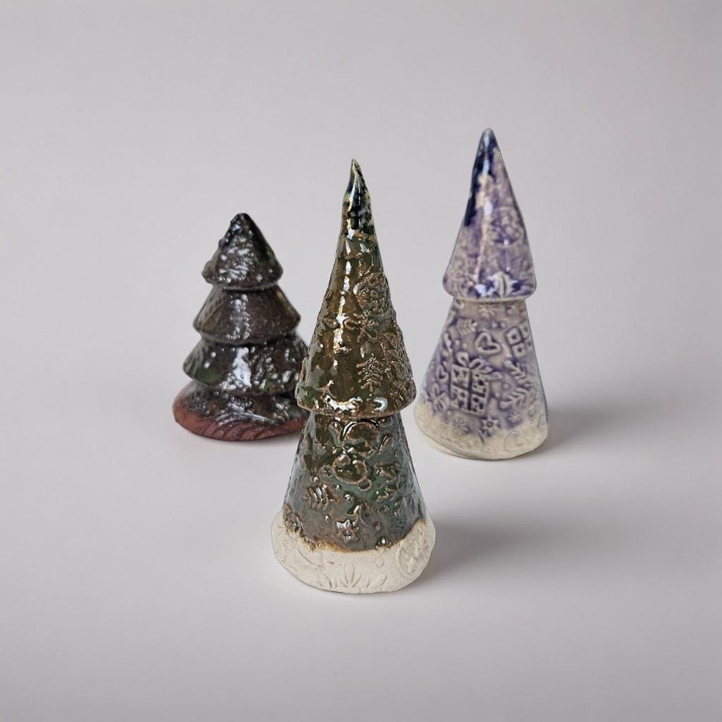Evergreen Ceramic Christmas Tree Figurine – Whispering Holiday Presence, 6–8 cm by Red Raven Pottery
