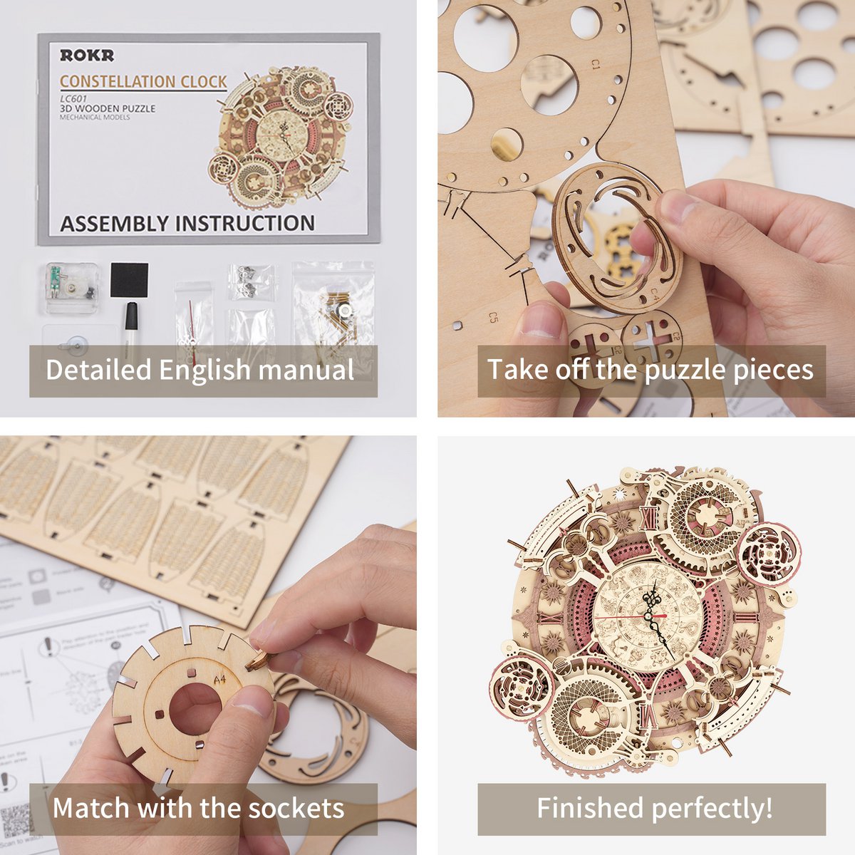 Zodiac Timekeeper DIY Wooden Clock Kit – Baroque Cosmic Precision, 168 pieces by Robotime